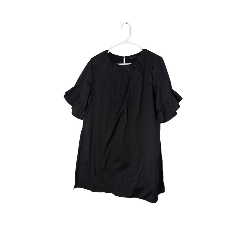 Zara Basic Black Ruffle Sleeve Shift Dress Women's Medium Flowy Mini